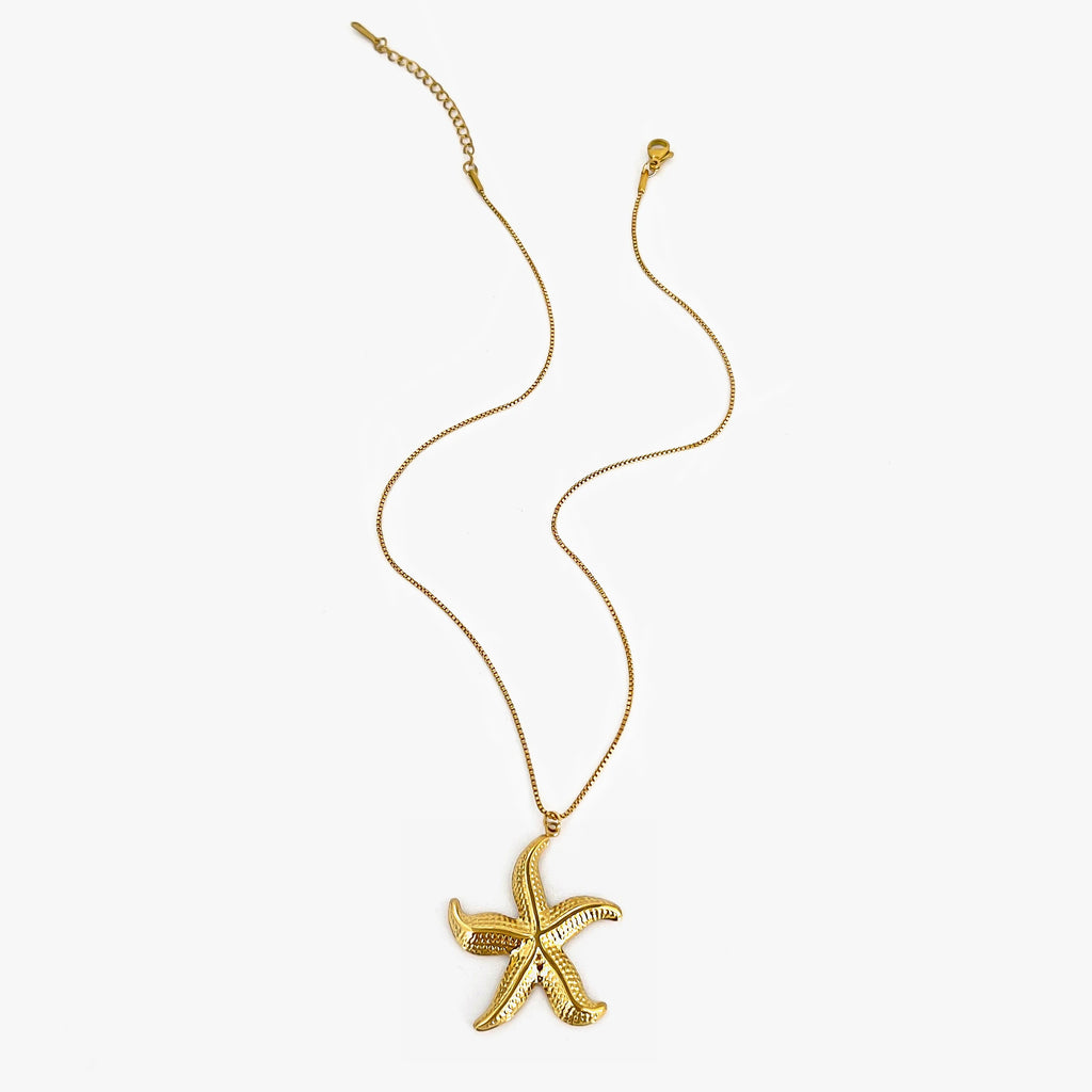 Peri'sbox 2 Sizes Gold Plated Starfish Pendant Necklace for Women Dainty Stainless Steel Waterproof Fashion Jewelry Summer Beach