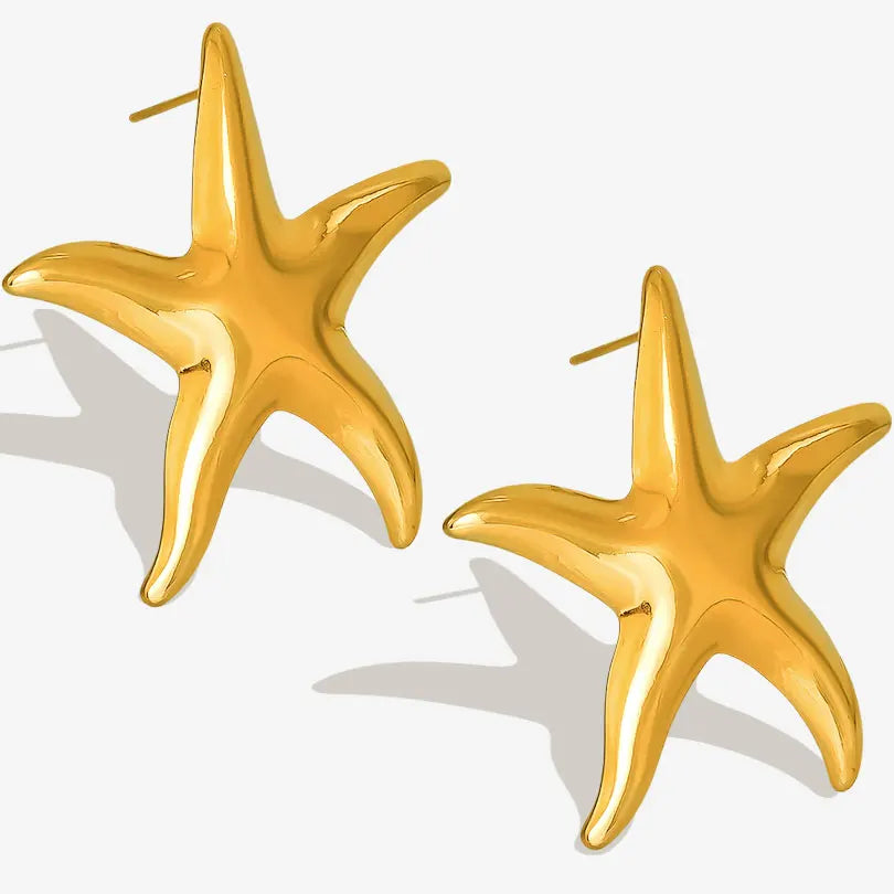 New Temperament Stainless Steel Ocean Series Starfish Jewelry Metal Pendant Necklace/Earring/Ring  No Fading For Women Punk Set