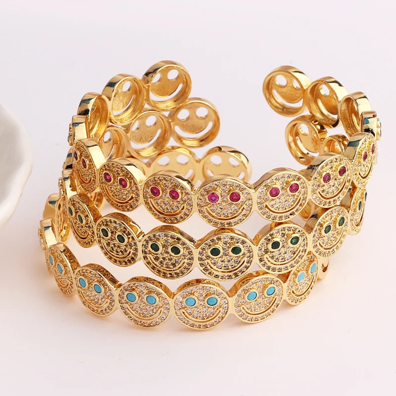 Bracelet Jonc Smiley Plaqué Or Zircon