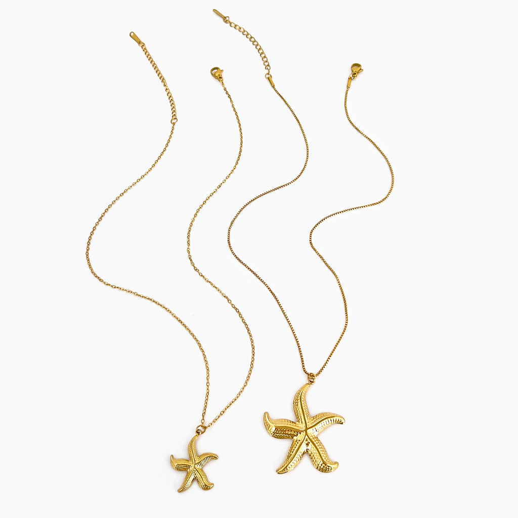 Peri'sbox 2 Sizes Gold Plated Starfish Pendant Necklace for Women Dainty Stainless Steel Waterproof Fashion Jewelry Summer Beach