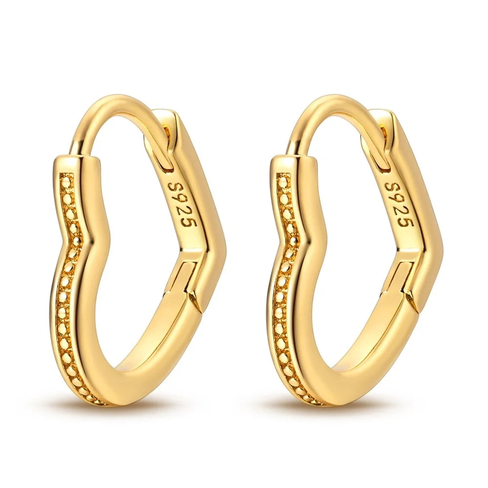 Boucles d'Oreilles Pendantes en Argent Sterling 925 - Cœur Doré & Rose Simple pour Femme