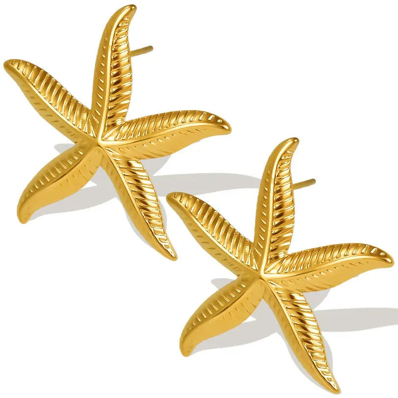 New Temperament Stainless Steel Ocean Series Starfish Jewelry Metal Pendant Necklace/Earring/Ring  No Fading For Women Punk Set